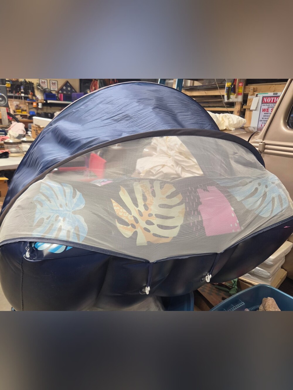 EUC Inflatable Ergonomic Adult Beach Lounger Tropical Leaf Print, Navy Pink Teal - Picture 12 of 15